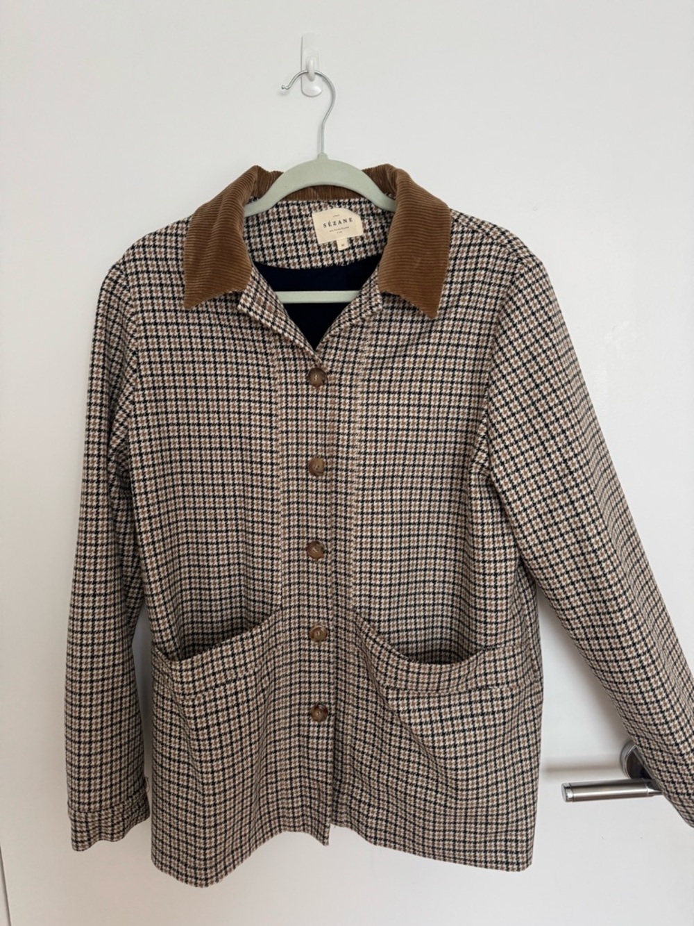 Sezane Will Jacket - Navy Ochre Houndstooth